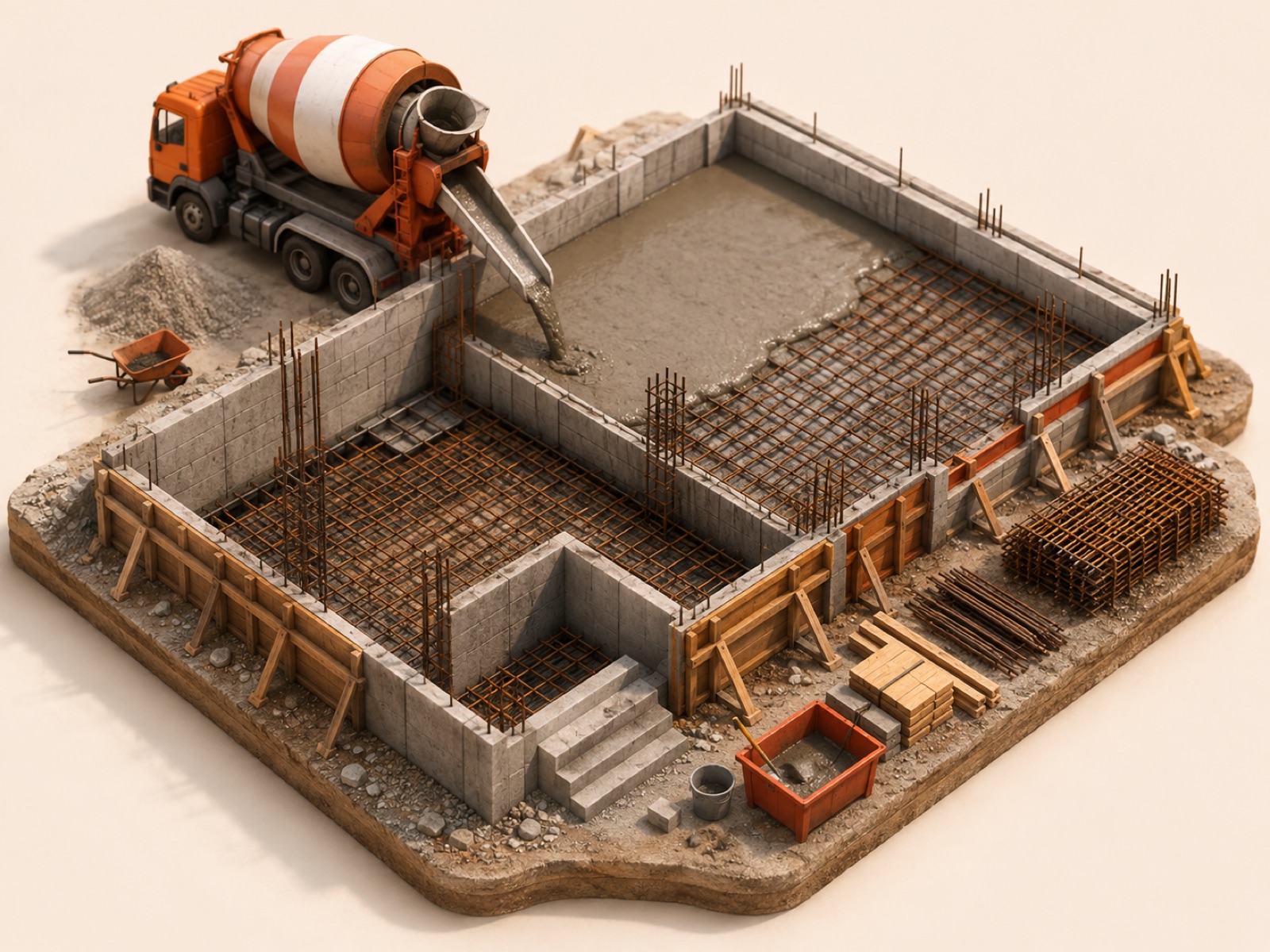 Illustration Beton- und Stahlbetonarbeiten mit Bewehrung – de Carnèe